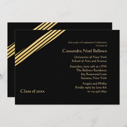 Golden Afstuderen Invitation Kaart (Voorkant / Achterkant)