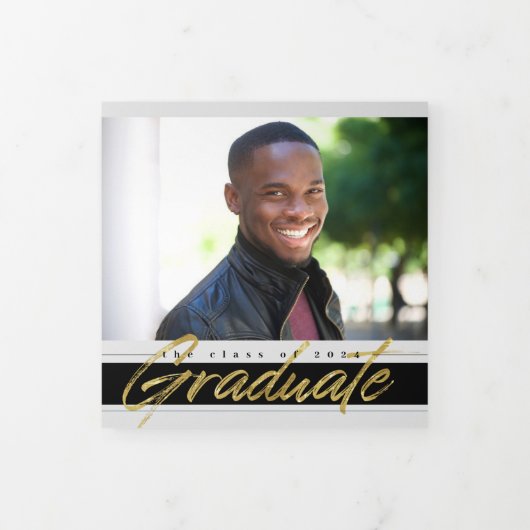 Golden Afstuderen Multi-Photo Tri-Fold Aankondigin Drieluik Aankondiging (Cover)