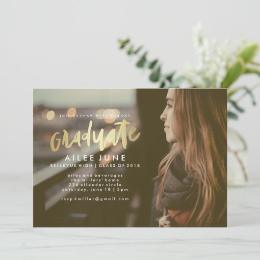 Golden Afstuderen | Uitnodigingskaarten voor Afstu Kaart (Staand voorkant)