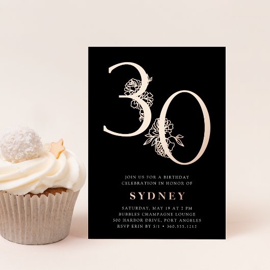 Golden Age | 30e Roos-goud van de geboorte Folie Uitnodiging