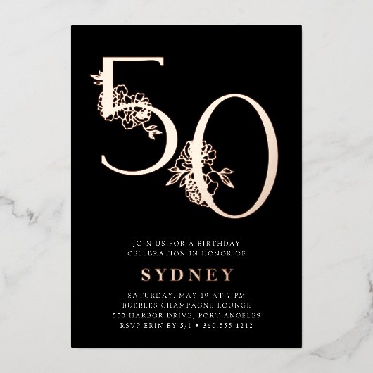 Golden Age | 50e verjaardag van het Roos Gold Folie Uitnodiging (Voorkant)