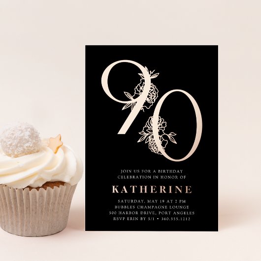 Golden Age | 90e Roos-goud van de Birthday Party Folie Uitnodiging