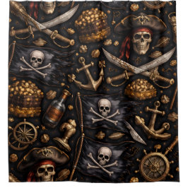 Golden age pirate treasure shower curtain douchegordijn