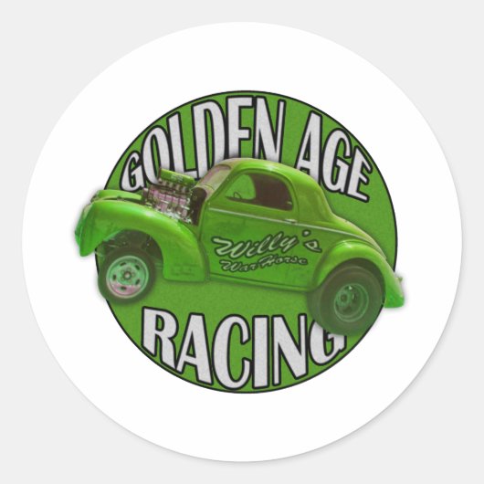 Golden Age Willys Gasser Drag Racing Limoen Ronde Sticker (Voorkant)