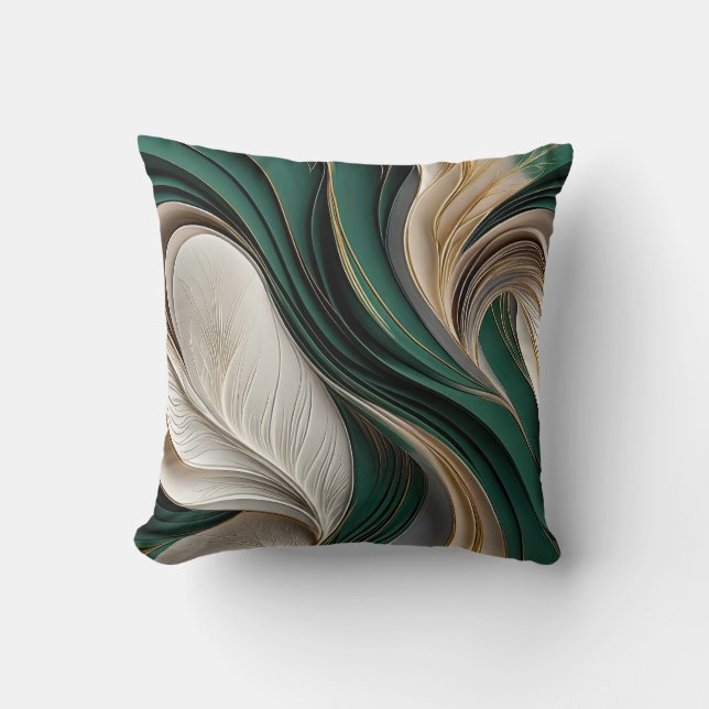 Golden Air – Emerald & Gold Flowing Abstract Kussen (Voorkant)