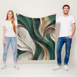 Golden Air – Emerald & Goud Flowing Abstract Fleece Deken
