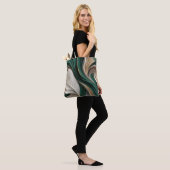 Golden Air – Emerald & Goud Flowing Abstract Tote Bag (Op model)