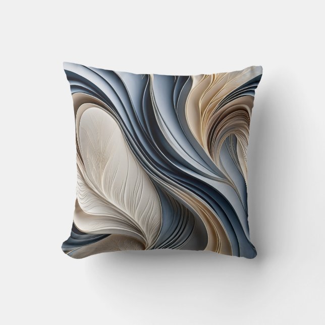 Golden Air - Soft Blue and Gold Flowing Abstract Kussen (Voorkant)