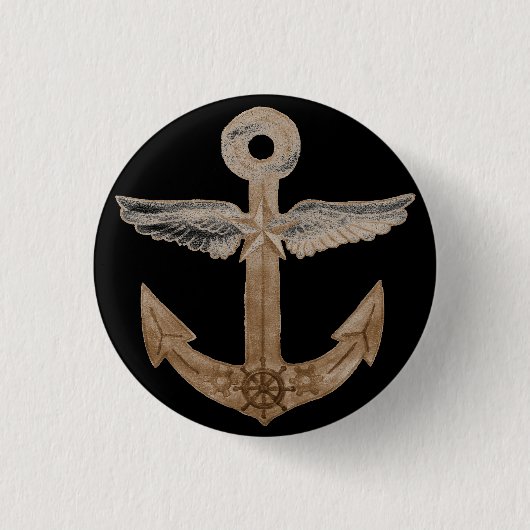 Golden Airship Anchor Ronde Button 3,2 Cm (Voorkant)