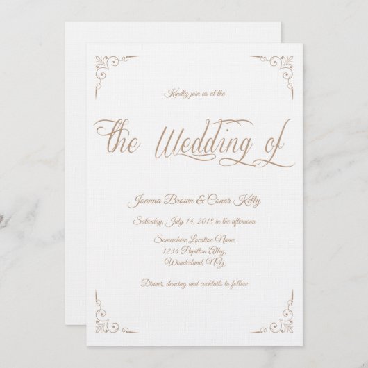'Golden Alley' Wedding Invitation Design Kaart (Voorkant / Achterkant)