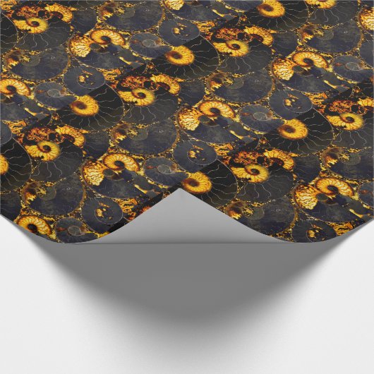 Golden Amber black Nautilus shell patroon, fossiel Cadeaupapier (Hoek)