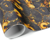 Golden Amber black Nautilus shell patroon, fossiel Cadeaupapier (Rol Hoek)