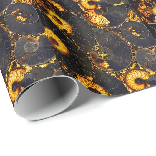 Golden Amber black Nautilus shell patroon, fossiel Cadeaupapier (Rol Hoek)