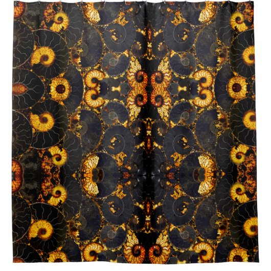 Golden Amber black Nautilus shell patroon, fossiel Douchegordijn (Voorkant)