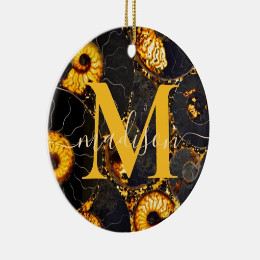 Golden Amber black Nautilus shell patroon, fossiel Keramisch Ornament (Rechts)