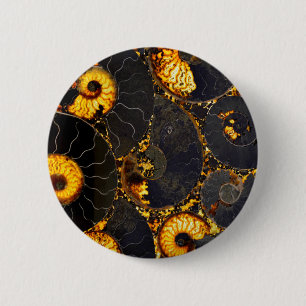 Golden Amber black Nautilus shell patroon, fossiel Ronde Button 5,7 Cm
