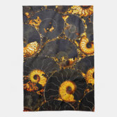 Golden Amber black Nautilus shell patroon, fossiel Theedoek (Verticaal)