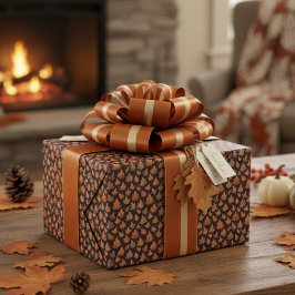 Golden Amber Brown Autumn Leaf Pattern Cadeaupapier