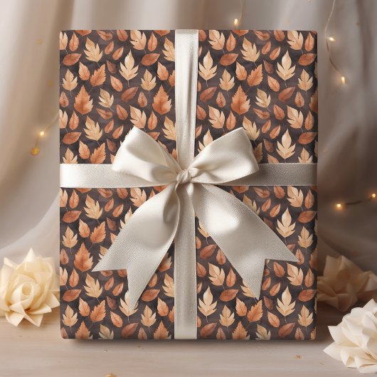 Golden Amber Brown Autumn Leaf Pattern Cadeaupapier