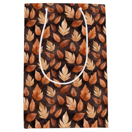 Golden Amber Brown Autumn Leaf Pattern Medium Cadeauzakje (Voorkant)
