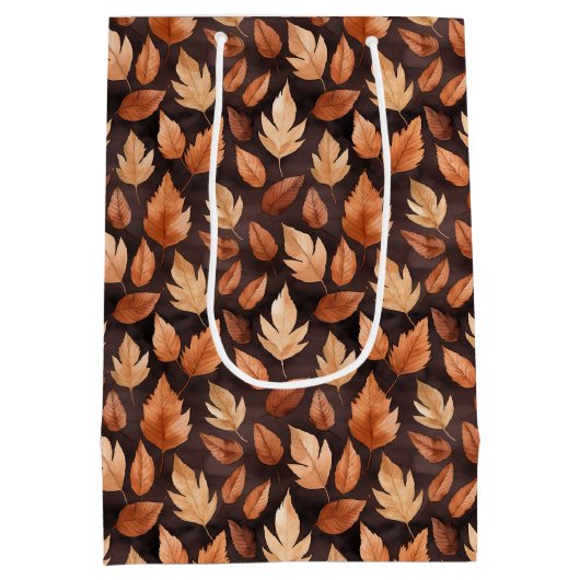 Golden Amber Brown Autumn Leaf Pattern Medium Cadeauzakje (Achterkant)