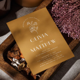 Golden Amber Floral Minimalist Wedding. QR & foto Kaart