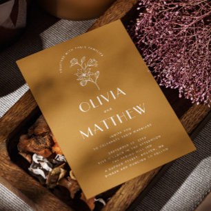 Golden Amber Floral Minimalist Wedding. QR & foto Kaart