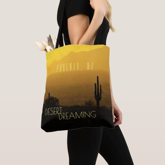 Golden Amber Sunset Cactus Arizona Dreaming Tote Bag (Dichtbij)