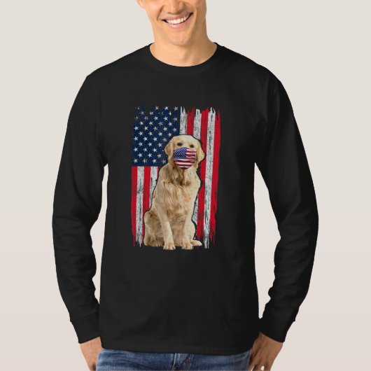 Golden American Flag Dog draagt gezichtsmasker 4 j T-shirt (Voorkant)