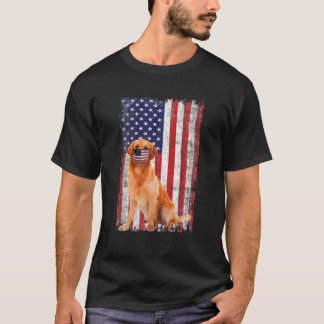 Golden American Flag Dog draagt gezichtsmasker 4th T-shirt
