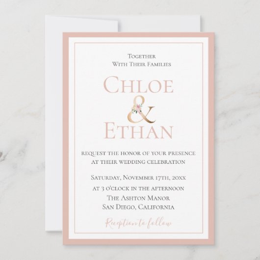 Golden Ampersand Blush Wedding Kaart (Voorkant)