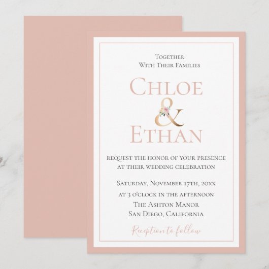 Golden Ampersand Blush Wedding Kaart (Voorkant / Achterkant)