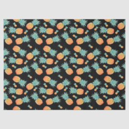 Golden anananappelpatroon op zwart | Tropische vru Tissuepapier