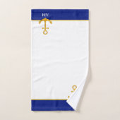 Golden Anchor & Monogram op blauw en wit Bad Handdoek (Handdoek)