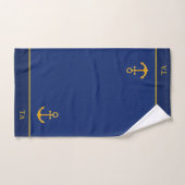 Golden Anchor & Monogram op Navy Blue Bad Handdoek (Handdoek)