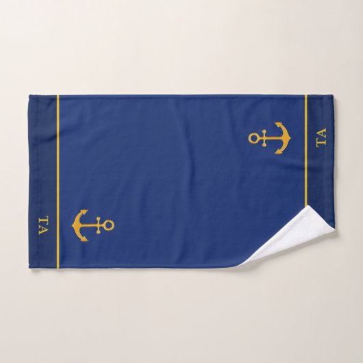 Golden Anchor & Monogram op Navy Blue Bad Handdoek (Handdoek)