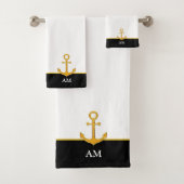 Golden Anchor & Monogram op zwart en wit Bad Handdoek (Insitu)