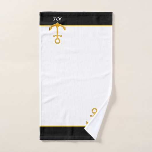 Golden Anchor & Monogram op zwart en wit Bad Handdoek (Handdoek)
