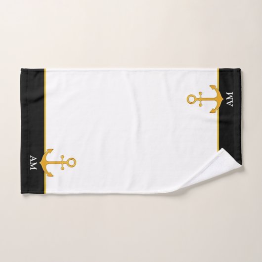 Golden Anchor & Monogram op zwart en wit Bad Handdoek (Handdoek)