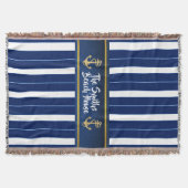 Golden Anchor op Blue Stripes Nautical Deken (Voorkant)