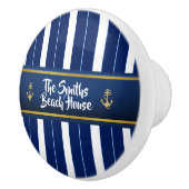 Golden Anchor op Blue Stripes Nautical Keramische Knop (Rechts)