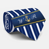 Golden Anchor op Blue Stripes Nautical Stropdas (Opgerold)