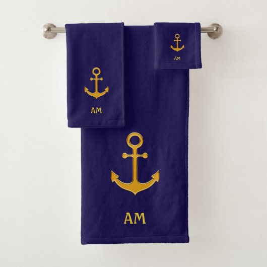 Golden anchor op marineblauw bad handdoek (Insitu)