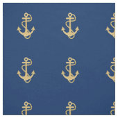 Golden Anchor op Navy Blue Nautical Fabric Stof (Swatch)