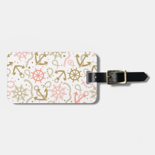 Golden Anchor Pattern Bagagelabel (Voorkant horizontaal)