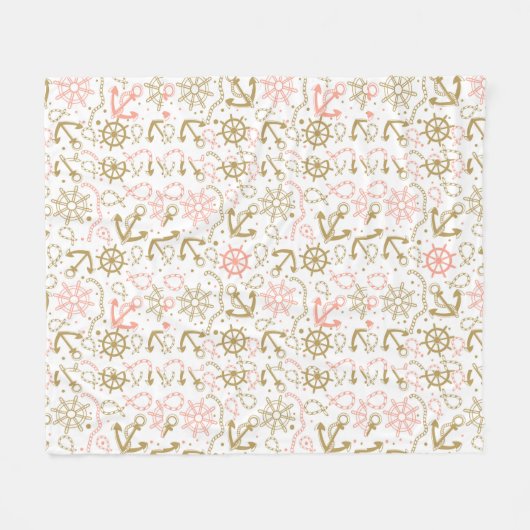 Golden Anchor Pattern Fleece Deken (Voorkant (Horizontaal))