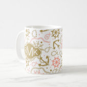 Golden Anchor Pattern | Monogram Koffiemok (Voorkant links)