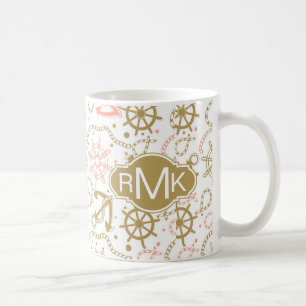 Golden Anchor Pattern Monogram Koffiemok