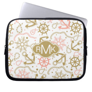 Golden Anchor Pattern   Monogram Laptop Sleeve