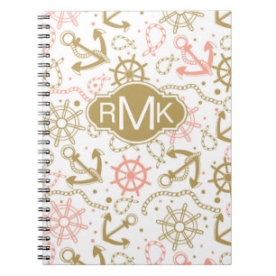 Golden Anchor Pattern Monogram Notitieboek